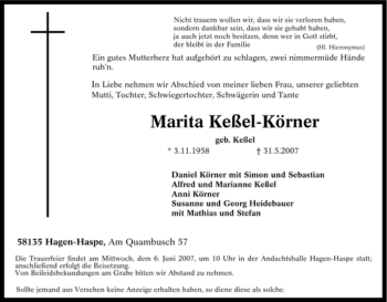 Traueranzeige von Marita Keßel-Körner von Tageszeitung