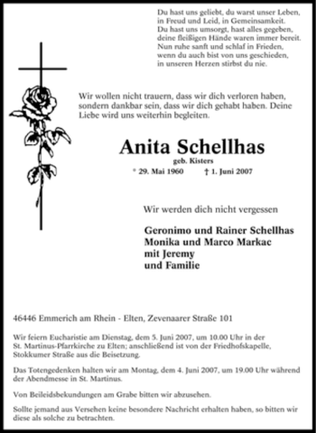 Traueranzeige von Anita Schellhas von Tageszeitung