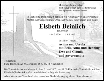 Traueranzeige von Elsbeth Beinlich von Tageszeitung