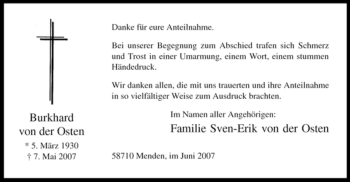 Traueranzeige von Burkhard von der Osten von Tageszeitung