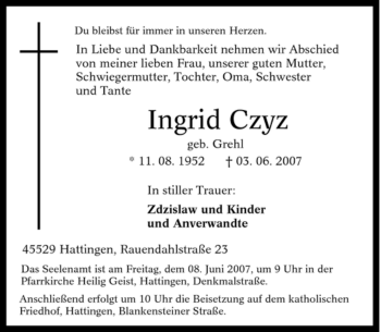 Traueranzeige von Ingrid Czyz von Tageszeitung