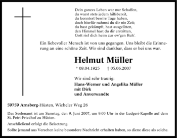 Traueranzeige von Helmut Müller von Tageszeitung