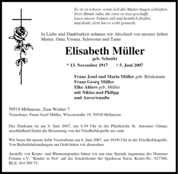 Traueranzeige von Elisabeth Müller von Tageszeitung