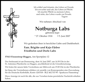 Traueranzeige von Notburga Labs von Tageszeitung