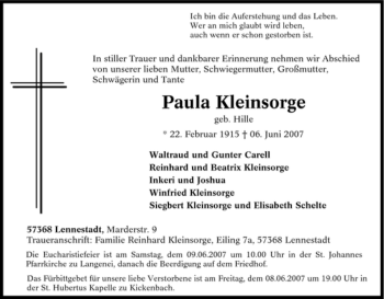 Traueranzeige von Paula Kleinsorge von Tageszeitung