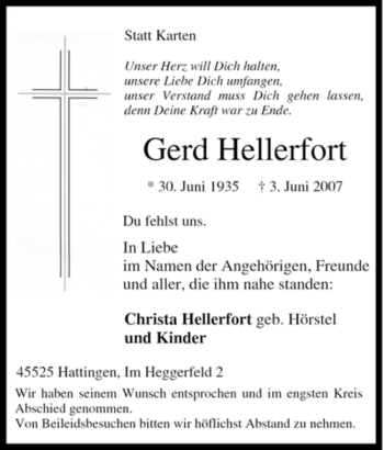 Traueranzeige von Gerd Hellerfort von Tageszeitung