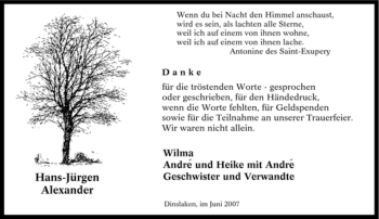 Traueranzeige von Hans-Jürgen Alexander von Tageszeitung