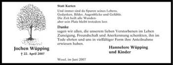 Traueranzeige von Jochen Wüpping von Tageszeitung
