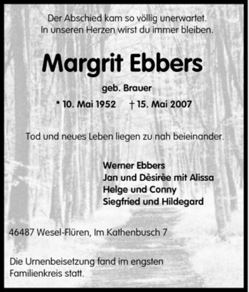 Traueranzeige von Margrit Ebbers von Tageszeitung