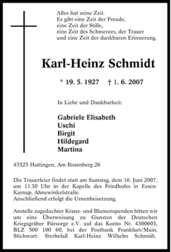 Traueranzeige von Karl-Heinz Schmidt von Tageszeitung