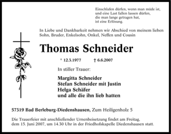 Traueranzeige von Thomas Schneider von Tageszeitung