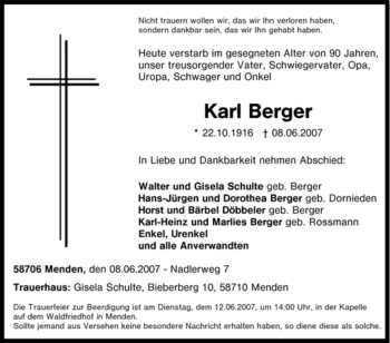 Traueranzeige von Karl Berger von Tageszeitung
