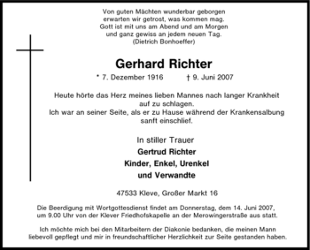 Traueranzeige von Gerhard Richter von Tageszeitung