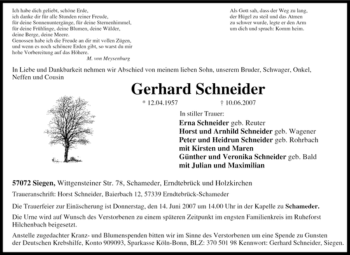 Traueranzeige von Gerhard Schneider von Tageszeitung