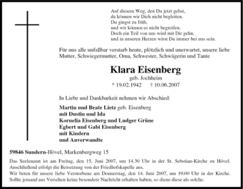 Traueranzeige von lara Eisenberg von Tageszeitung