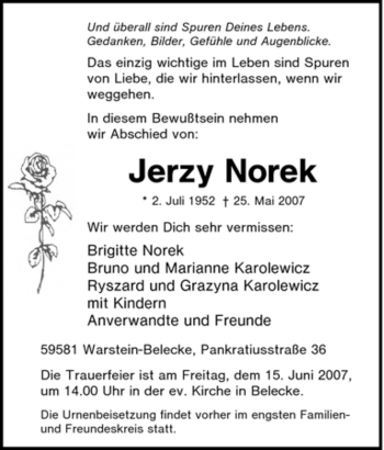 Traueranzeige von Jerzy Norek von Tageszeitung