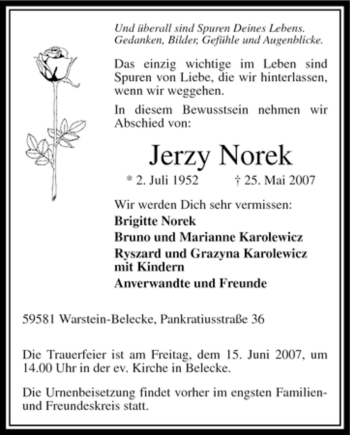 Traueranzeige von Jerzy Norek von Tageszeitung