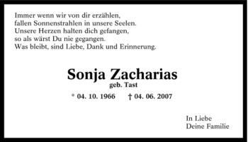 Traueranzeige von Sonja Zacharias von Tageszeitung