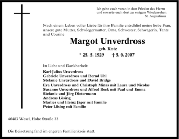 Traueranzeige von Margot Unverdross von Tageszeitung