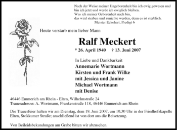 Traueranzeige von Ralf Meckert von Tageszeitung