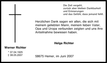Traueranzeige von Werner Richter von Tageszeitung