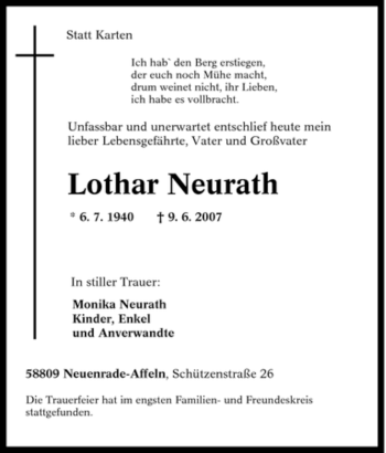Traueranzeige von Lothar Neurath von Tageszeitung