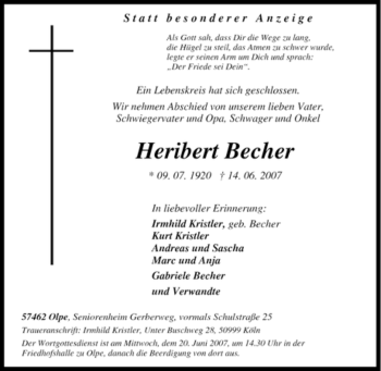 Traueranzeige von Heribert Becher von Tageszeitung