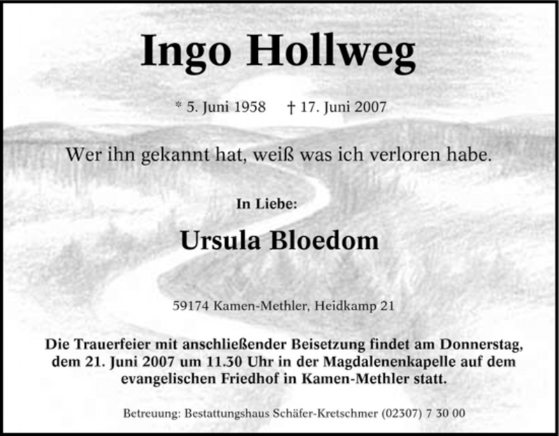  Traueranzeige für Ingo Hollweg vom 19.06.2007 aus Tageszeitung