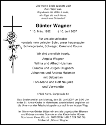 Traueranzeige von Günter Wagner von Tageszeitung