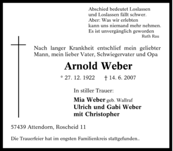 Traueranzeige von Arnold Weber von Tageszeitung