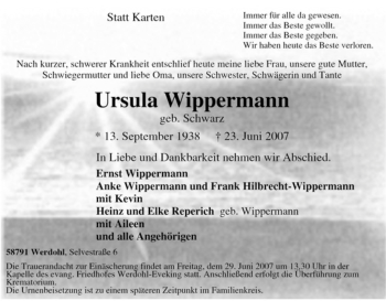 Traueranzeige von Ursula Wippermann von Tageszeitung