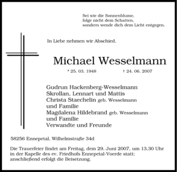 Traueranzeige von Michael Wesselmann von Tageszeitung