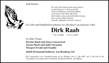 Traueranzeige von Dirk Raab von Tageszeitung
