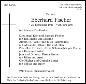 Traueranzeige von Eberhard Fischer von Tageszeitung