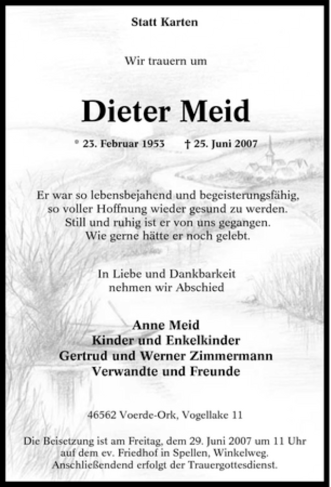  Traueranzeige für Dieter Meid vom 27.06.2007 aus Tageszeitung