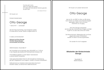 Traueranzeige von Otto George von Tageszeitung