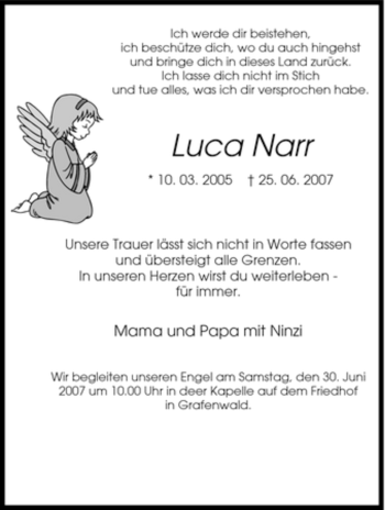 Traueranzeige von Luca Narr von Tageszeitung