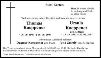 Traueranzeige von Thomas Koeppener von Tageszeitung