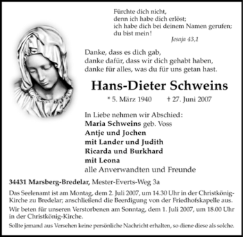 Traueranzeige von Hans-Dieter Schweins von Tageszeitung