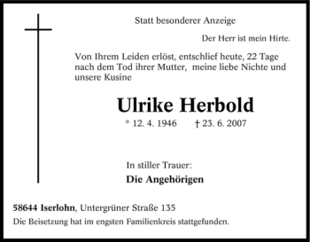Traueranzeige von Ulrike Herbold von Tageszeitung