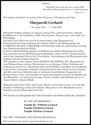 Traueranzeige von Margareth Gerhard von Tageszeitung