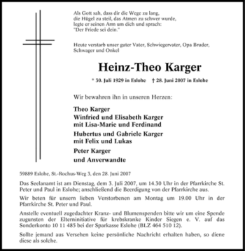 Traueranzeige von Heinz-Theo Karger von Tageszeitung