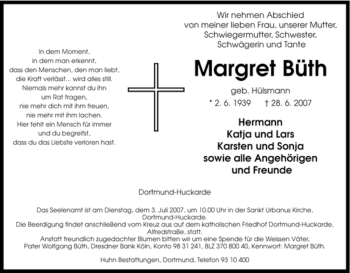 Traueranzeige von Margret Büth von Tageszeitung