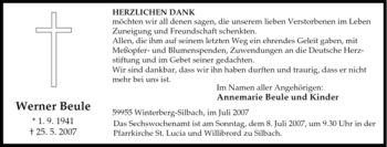 Traueranzeige von Werner Beule von Tageszeitung