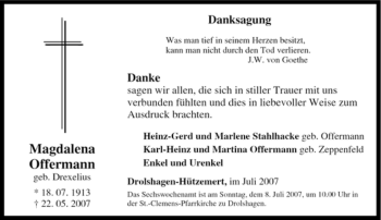 Traueranzeige von Magdalena Offermann von Tageszeitung