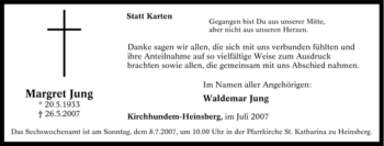 Traueranzeige von Margret Jung von Tageszeitung