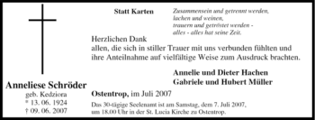 Traueranzeige von Anneliese Schröder von Tageszeitung
