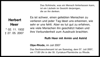 Traueranzeige von Herbert Heer von Tageszeitung