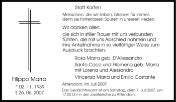 Traueranzeige von Filippo Marra von Tageszeitung