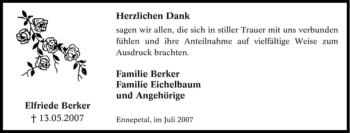Traueranzeige von Elfriede Berker von Tageszeitung